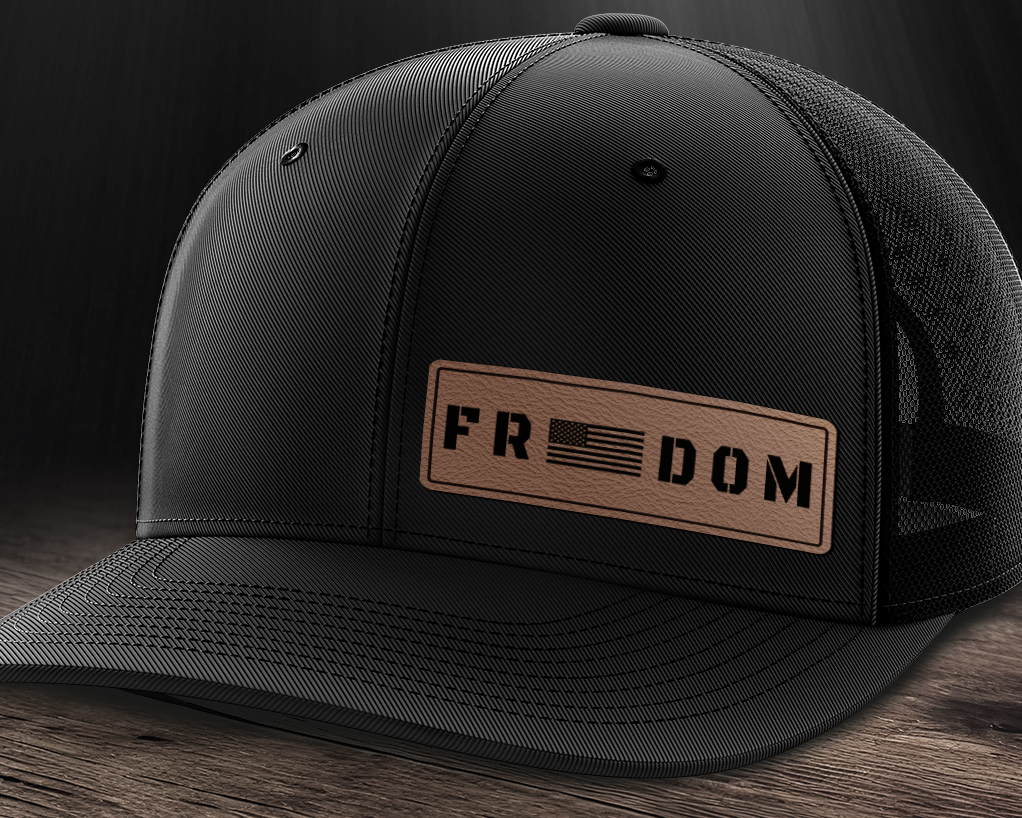 Freedom (left), Leather Patch Trucker Hat