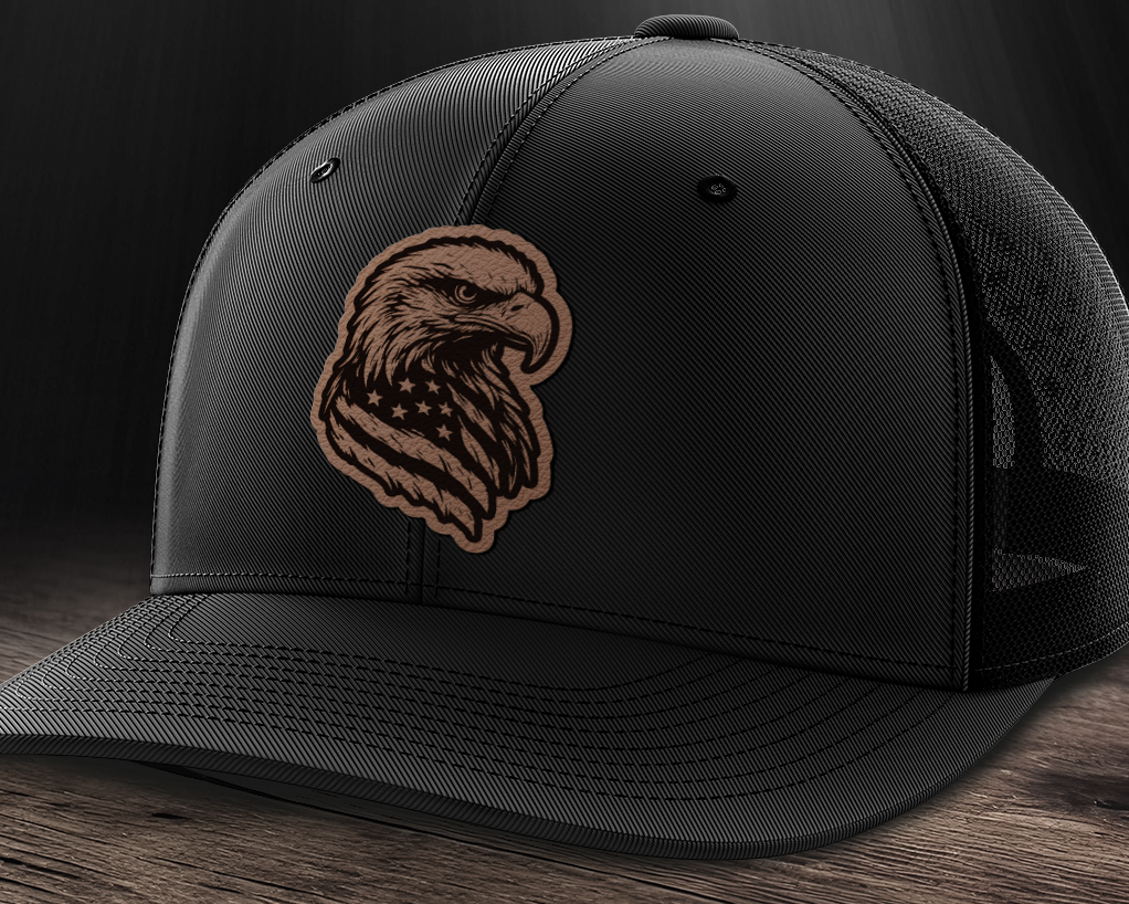 Eagle Flag, Leather Patch Trucker Hat