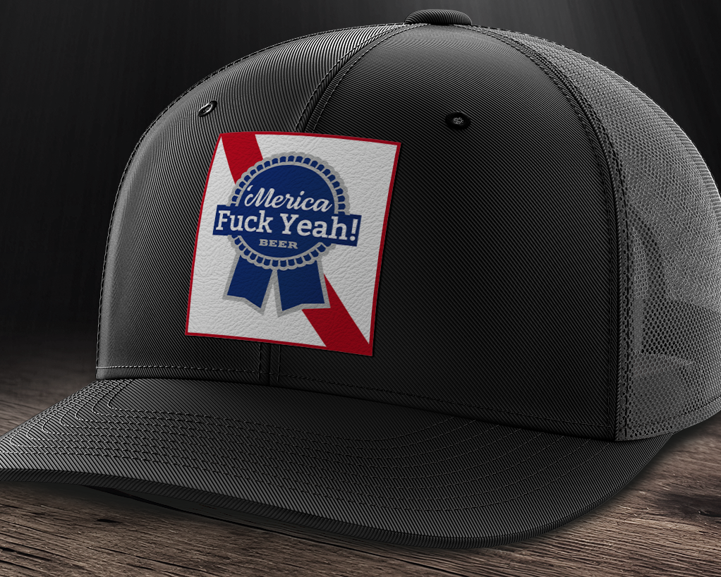 Merica F Yeah, Leather Patch Trucker Hat