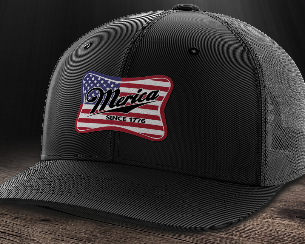 Merica Flag, Leather Patch Trucker Hat