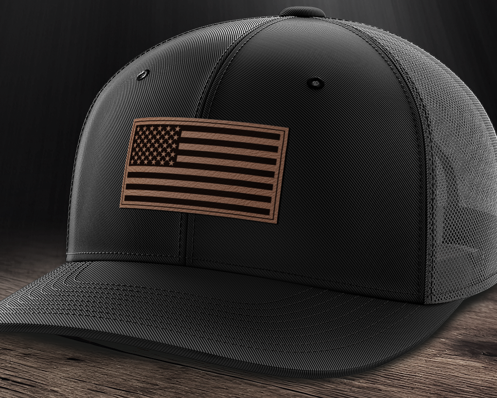 American Flag, Leather Patch Trucker Hat