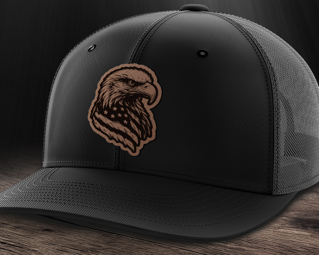 Eagle Flag, Leather Patch Trucker Hat
