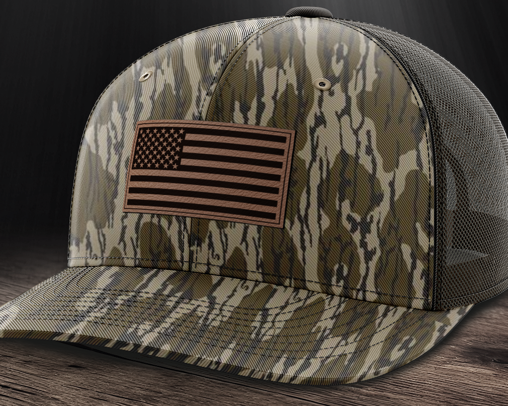 American Flag, Leather Patch Trucker Hat