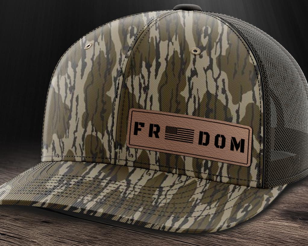 Freedom (left), Leather Patch Trucker Hat