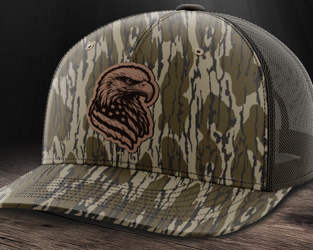 Eagle Flag, Leather Patch Trucker Hat