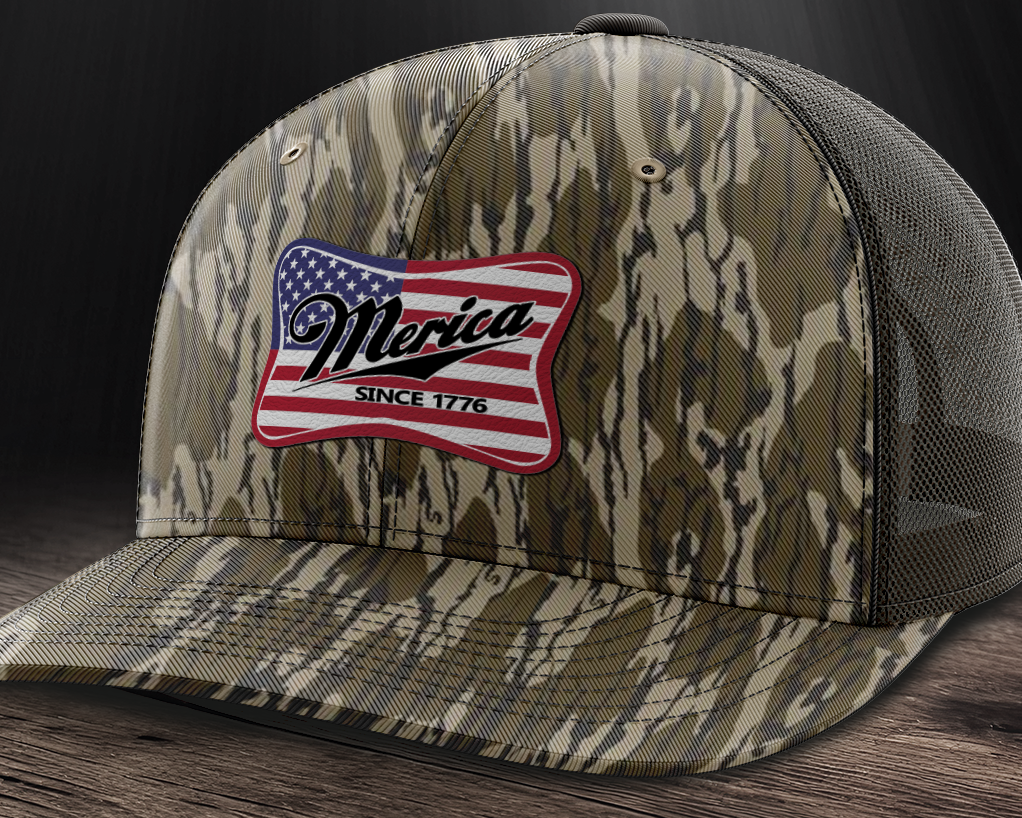 Merica Flag, Leather Patch Trucker Hat