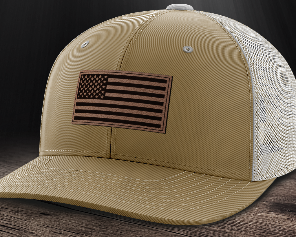 American Flag, Leather Patch Trucker Hat