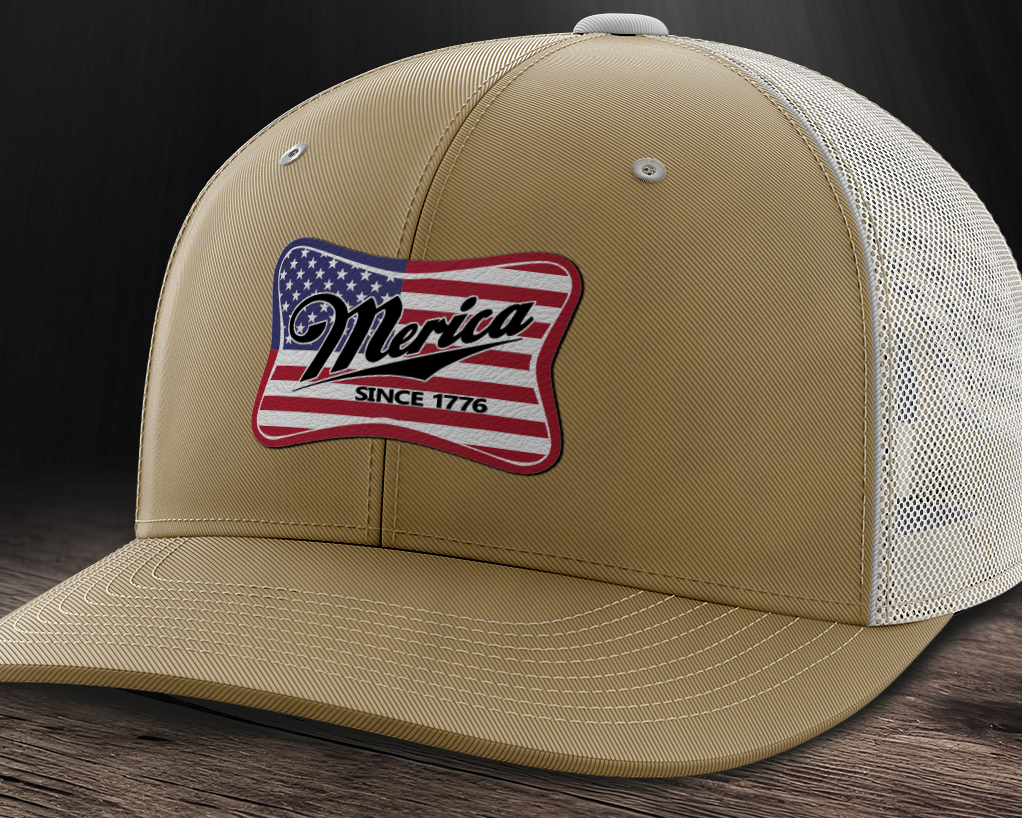 Merica Flag, Leather Patch Trucker Hat