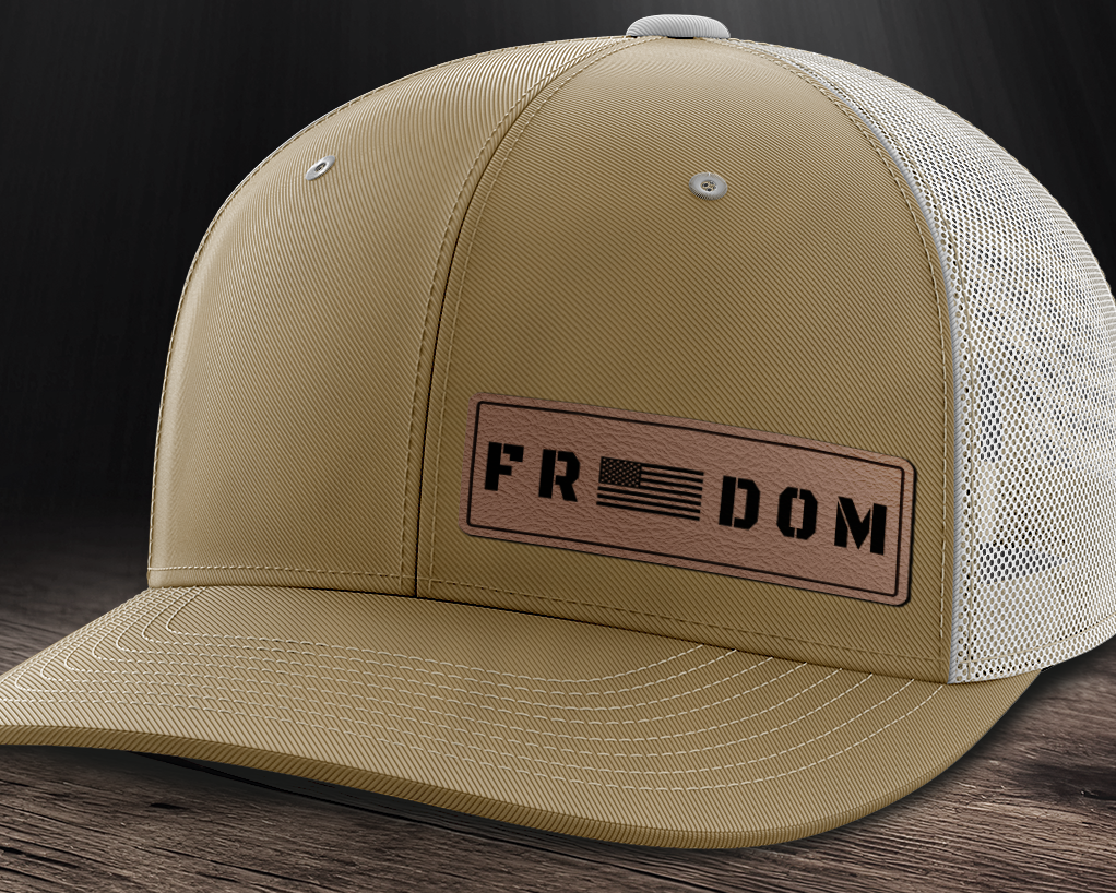 Freedom (left), Leather Patch Trucker Hat
