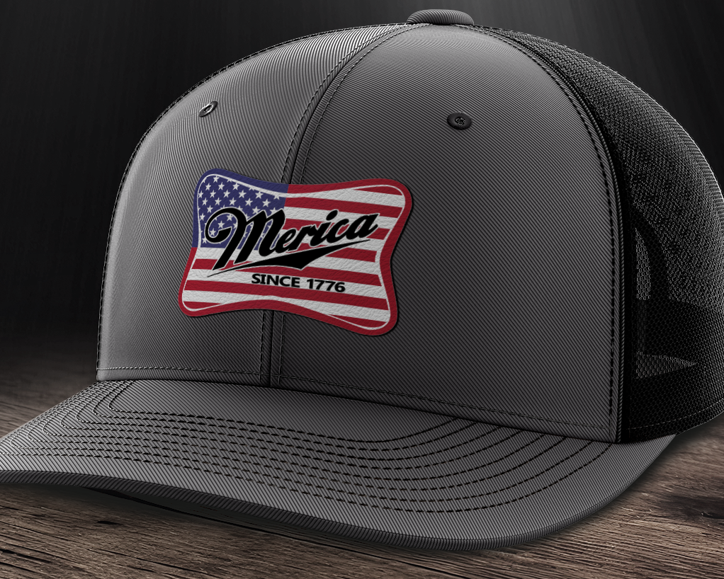 Merica Flag, Leather Patch Trucker Hat