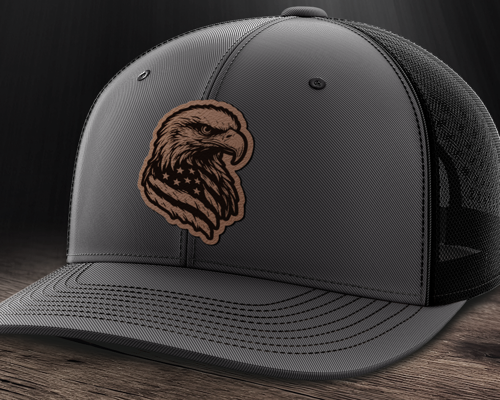 Eagle Flag, Leather Patch Trucker Hat