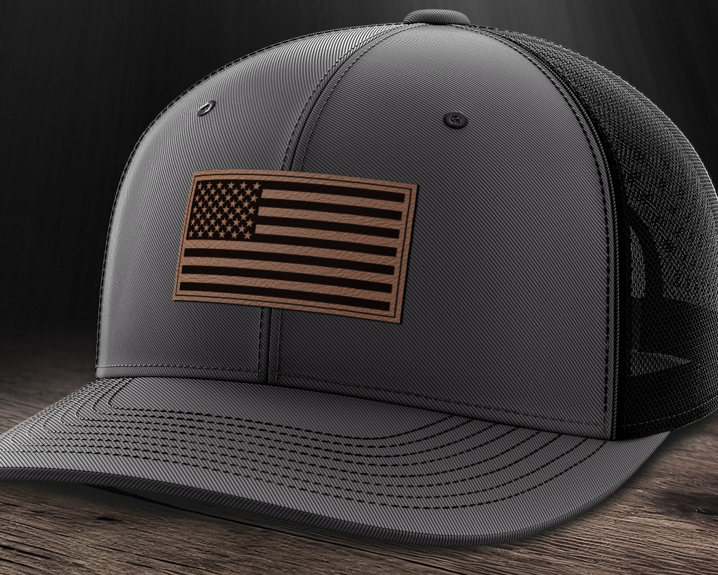 American Flag, Leather Patch Trucker Hat