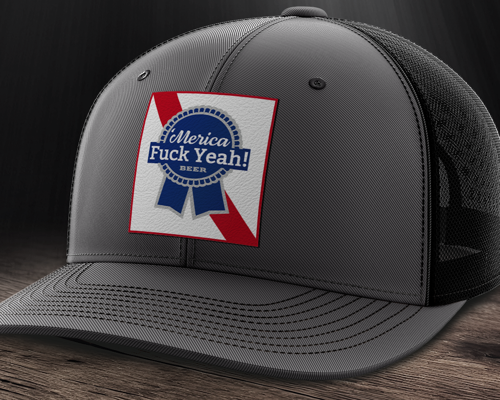 Merica F Yeah, Leather Patch Trucker Hat