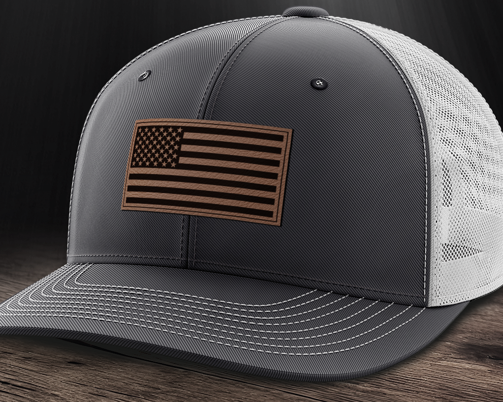American Flag, Leather Patch Trucker Hat