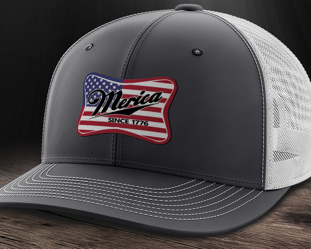 Merica Flag, Leather Patch Trucker Hat