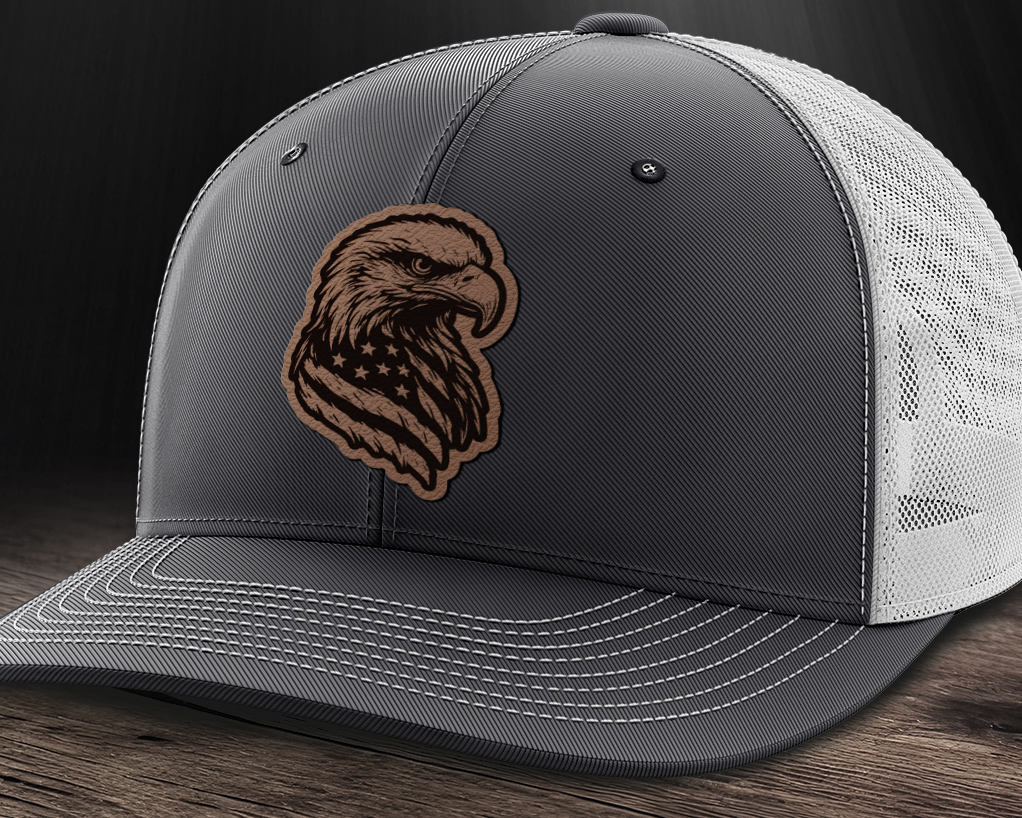 Eagle Flag, Leather Patch Trucker Hat