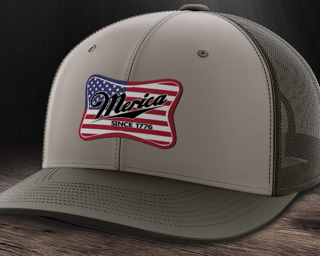 Merica Flag, Leather Patch Trucker Hat