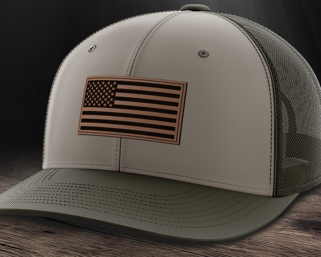 American Flag, Leather Patch Trucker Hat