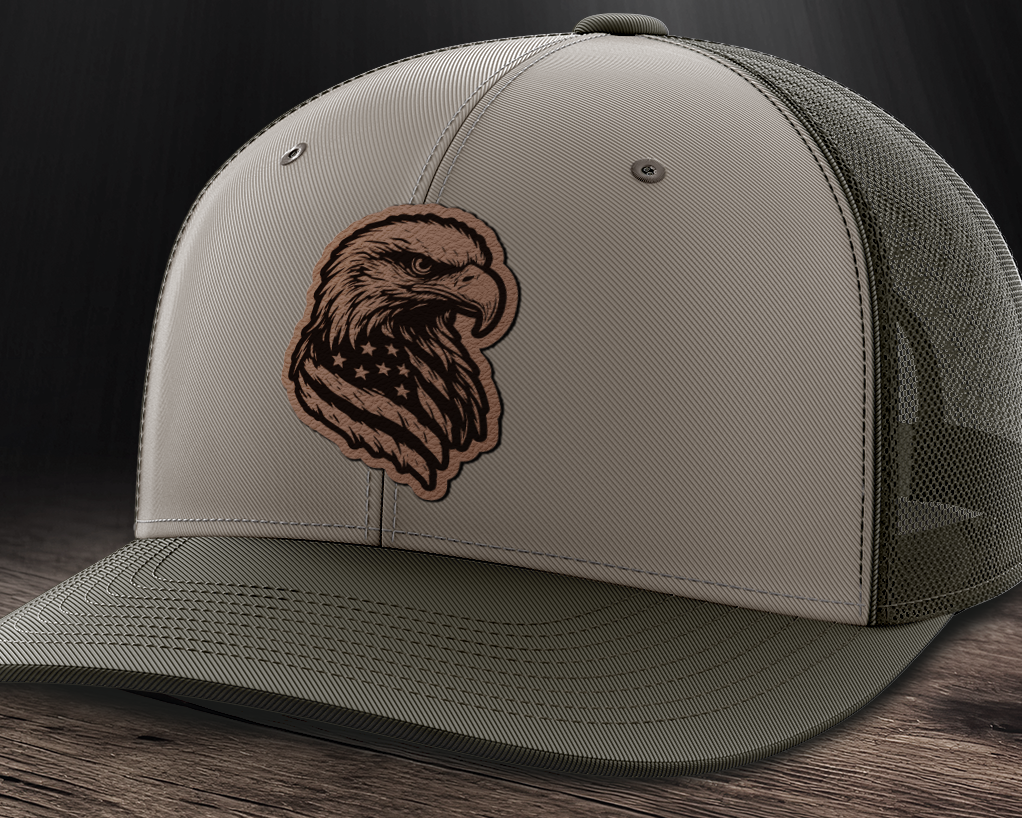 Eagle Flag, Leather Patch Trucker Hat