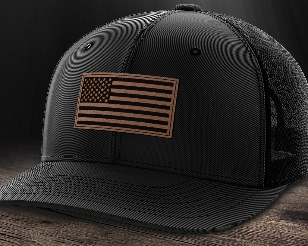 American Flag, Leather Patch Trucker Hat