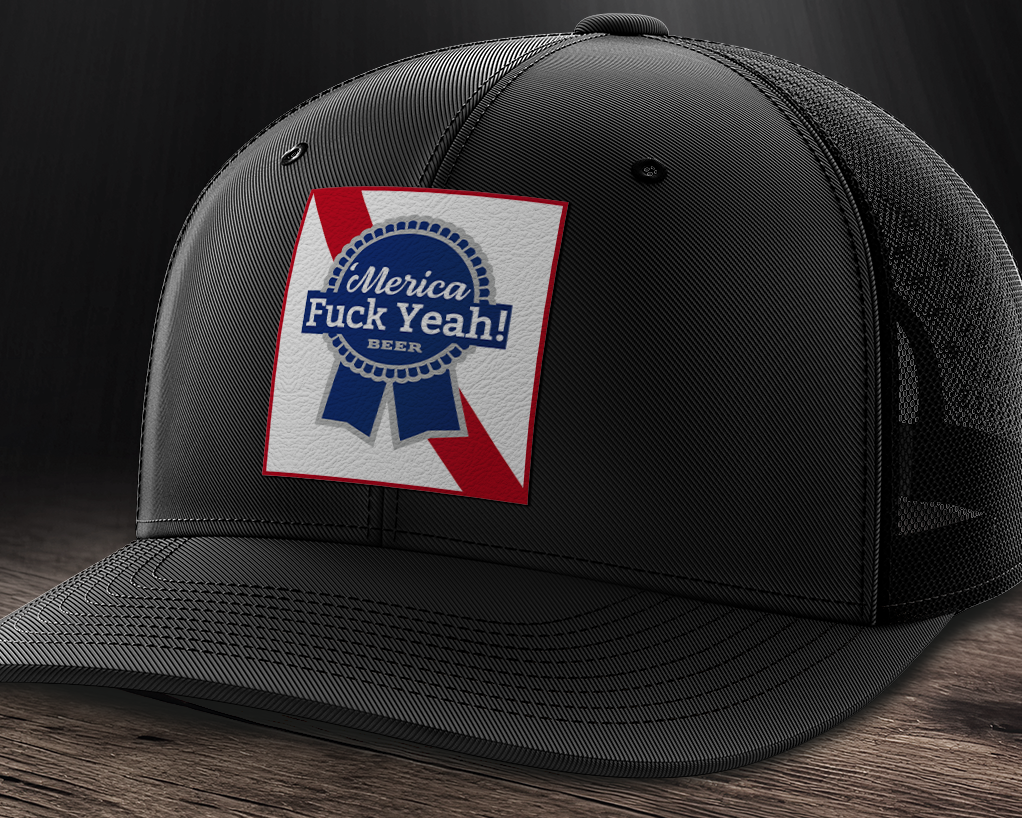 Merica F Yeah, Leather Patch Trucker Hat