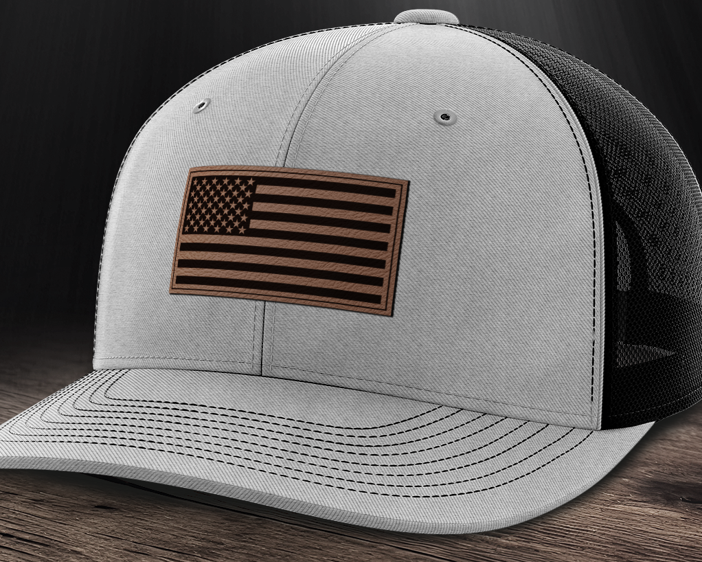 American Flag, Leather Patch Trucker Hat
