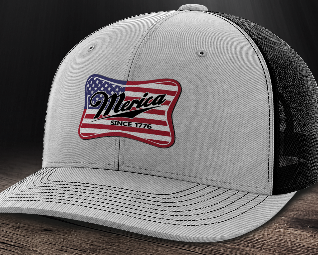 Merica Flag, Leather Patch Trucker Hat