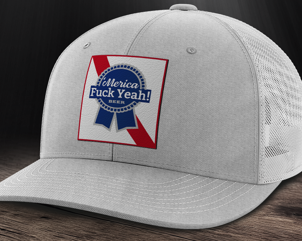 Merica F Yeah, Leather Patch Trucker Hat