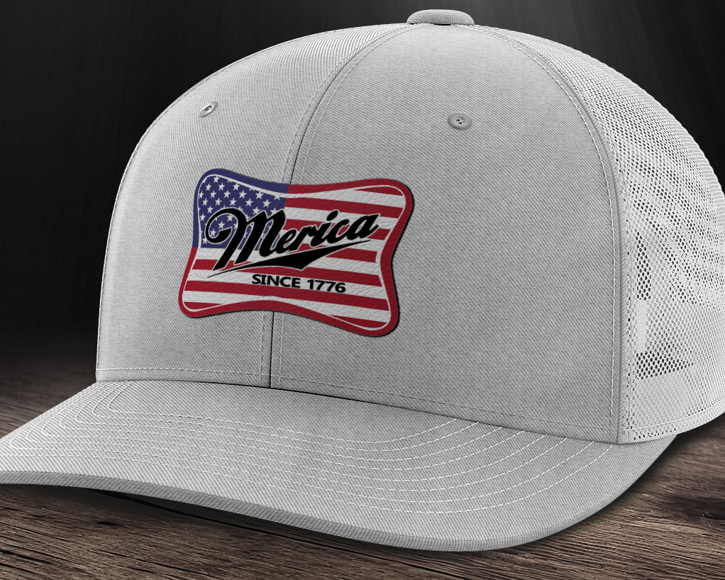 Merica Flag, Leather Patch Trucker Hat