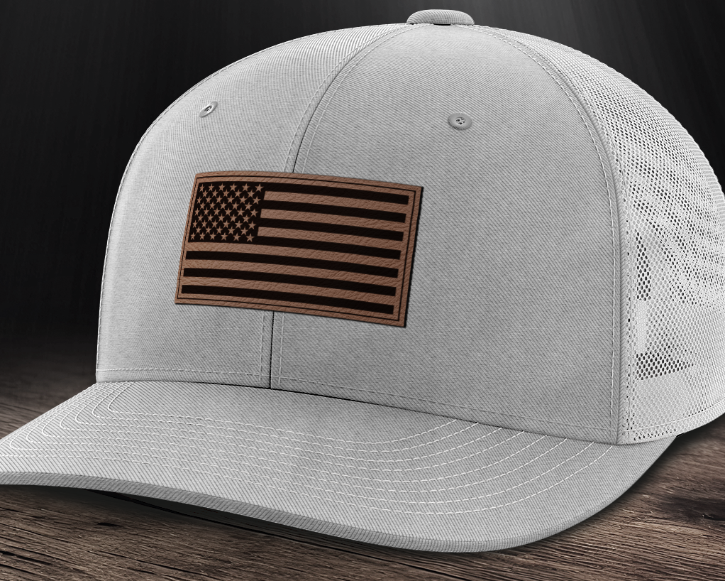 American Flag, Leather Patch Trucker Hat