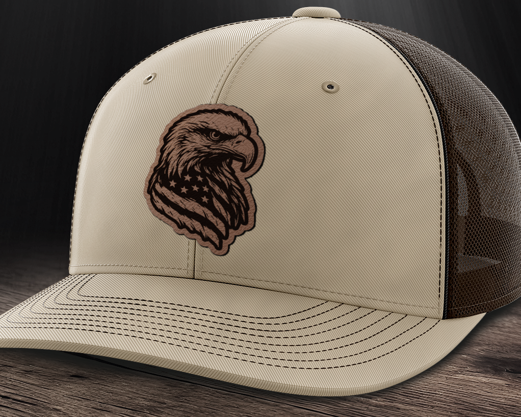 Eagle Flag, Leather Patch Trucker Hat