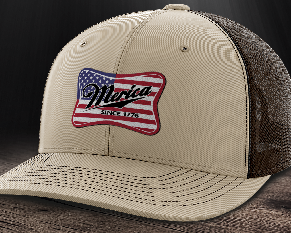 Merica Flag, Leather Patch Trucker Hat