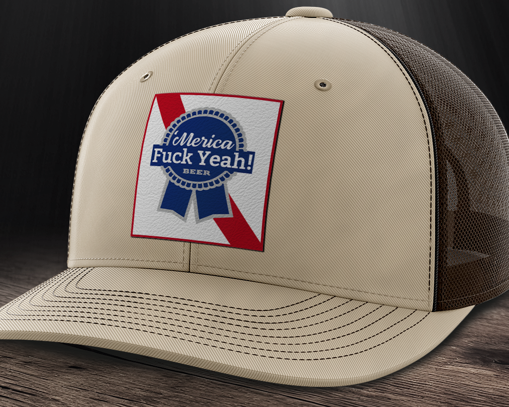 Merica F Yeah, Leather Patch Trucker Hat