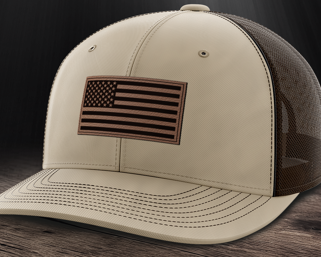 American Flag, Leather Patch Trucker Hat