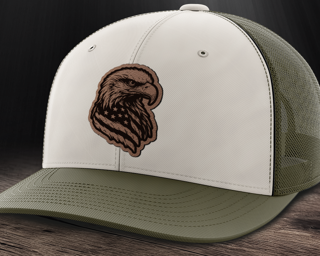 Eagle Flag, Leather Patch Trucker Hat