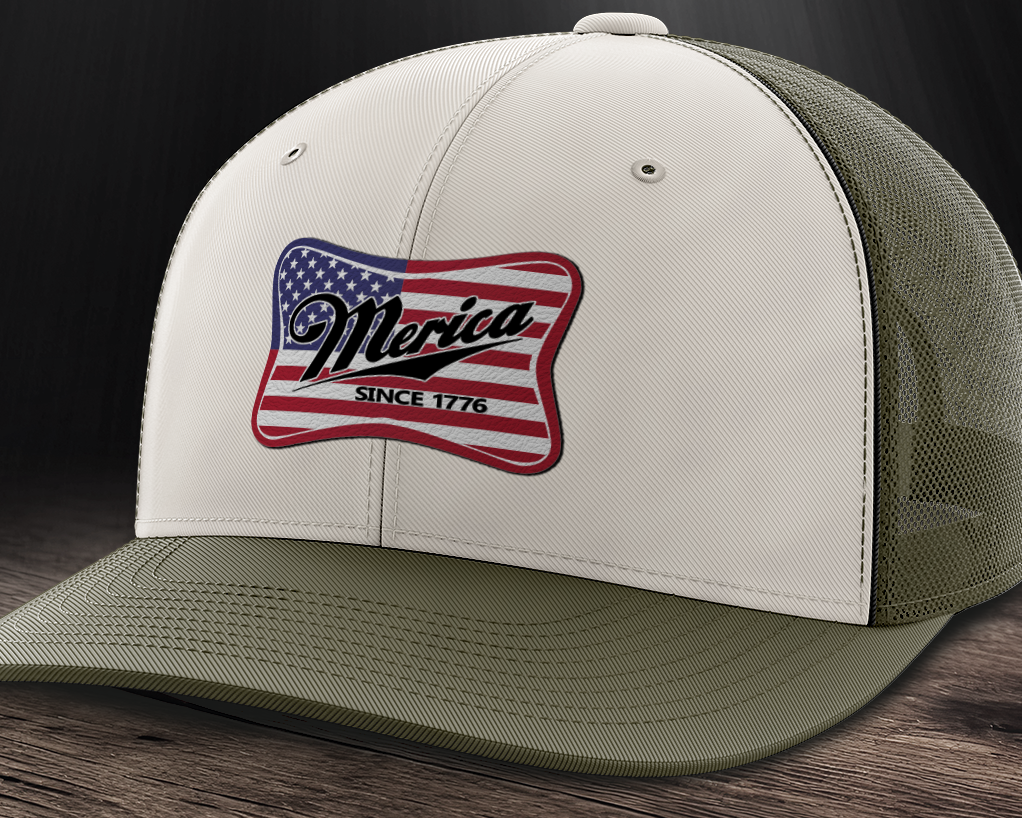 Merica Flag, Leather Patch Trucker Hat