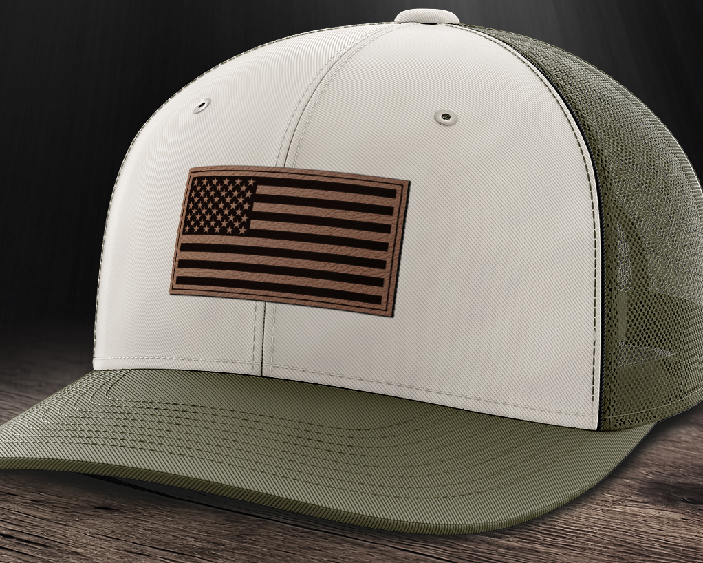 American Flag, Leather Patch Trucker Hat