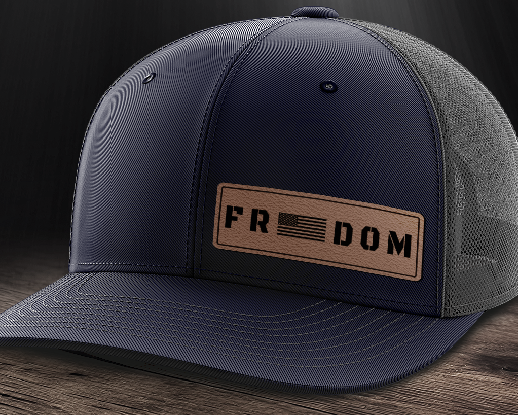 Freedom (left), Leather Patch Trucker Hat