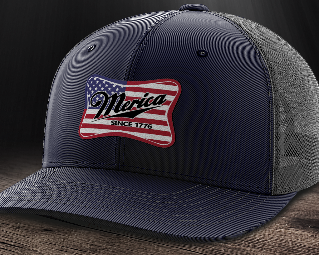 Merica Flag, Leather Patch Trucker Hat
