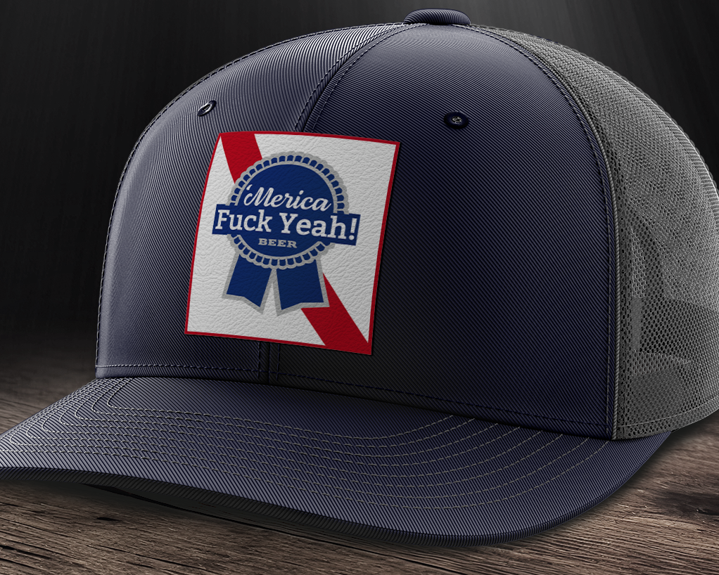 Merica F Yeah, Leather Patch Trucker Hat