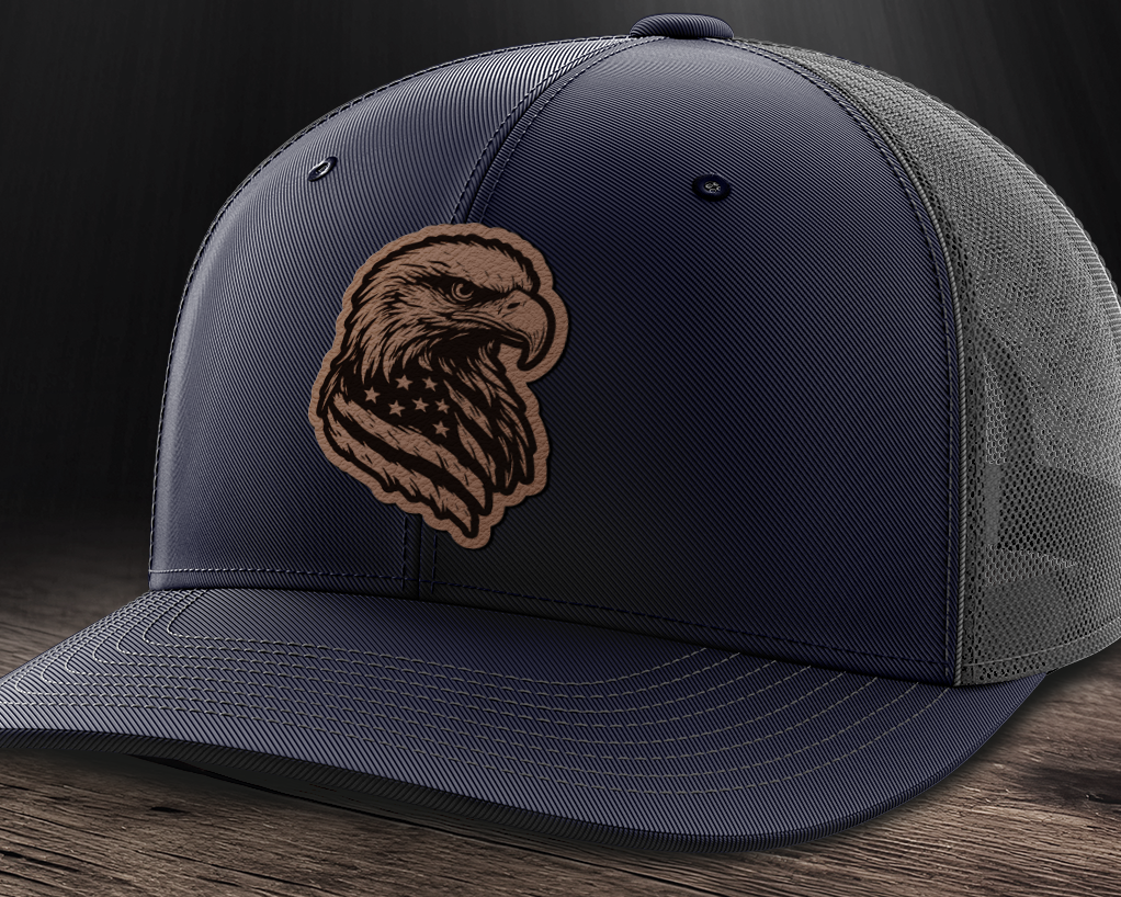 Eagle Flag, Leather Patch Trucker Hat