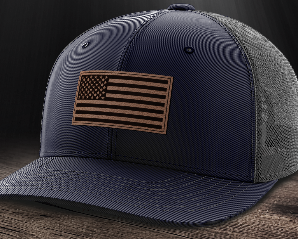 American Flag, Leather Patch Trucker Hat