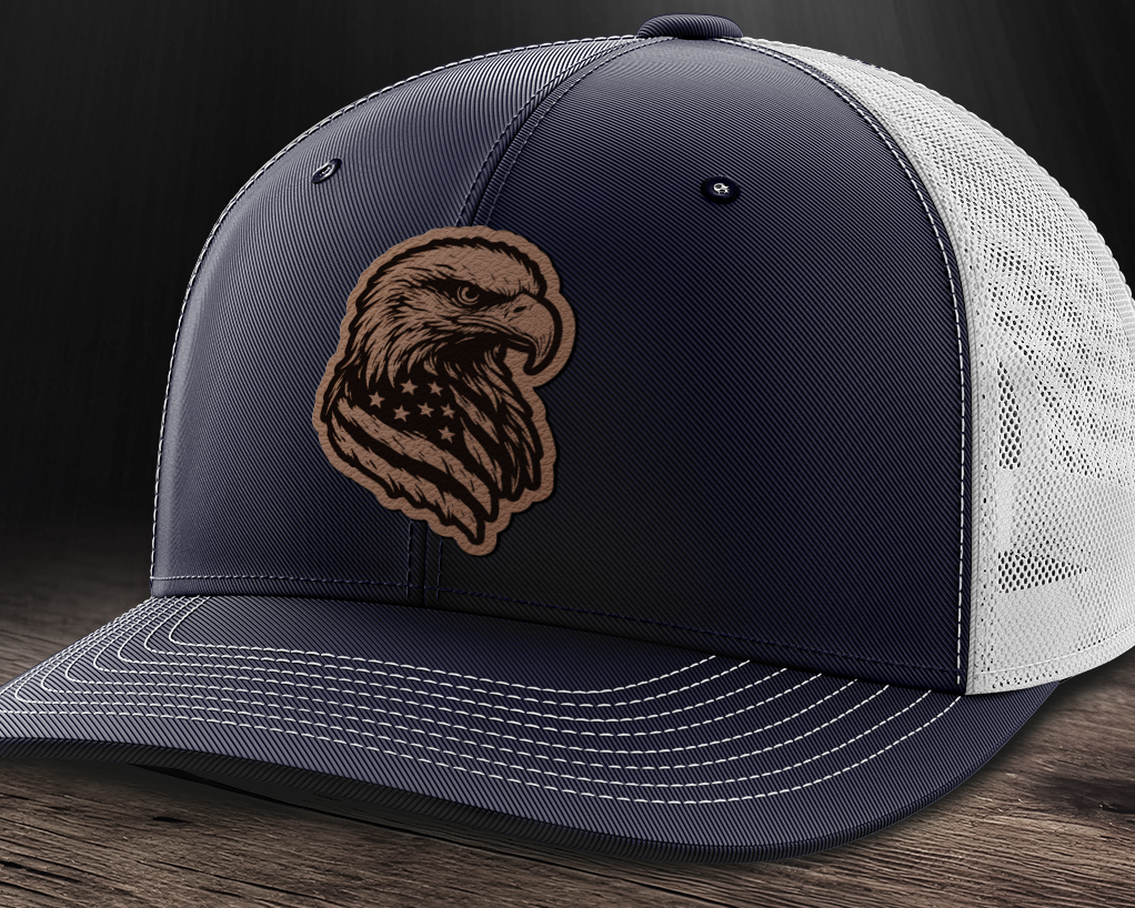 Eagle Flag, Leather Patch Trucker Hat