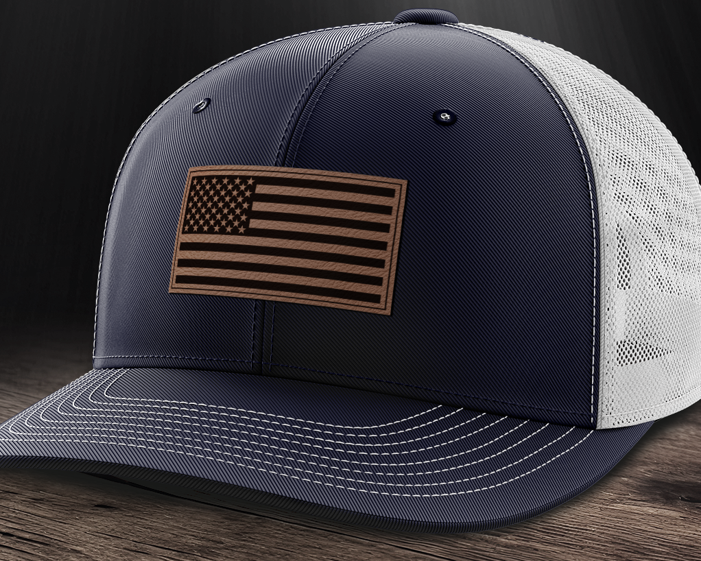 American Flag, Leather Patch Trucker Hat