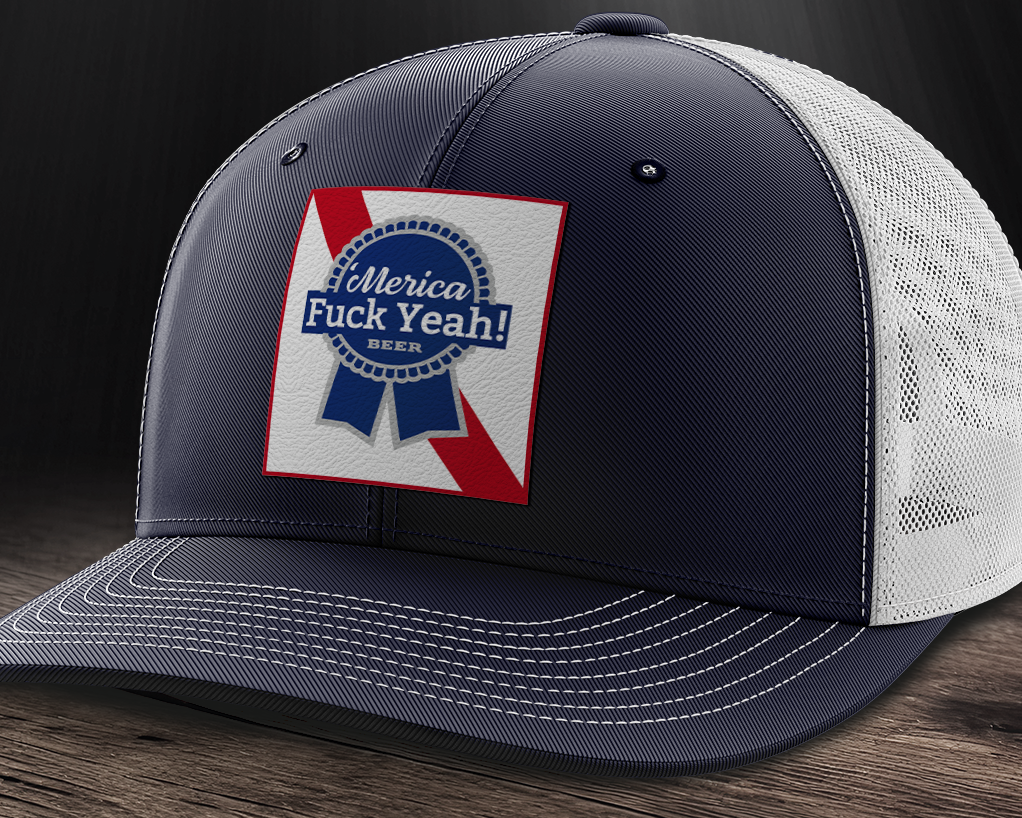 Merica F Yeah, Leather Patch Trucker Hat