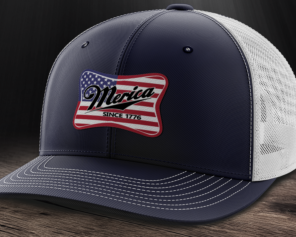 Merica Flag, Leather Patch Trucker Hat