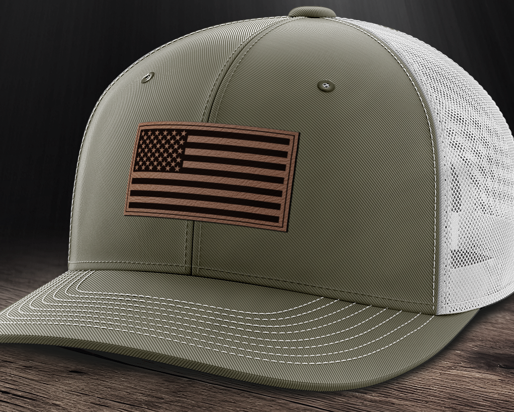 American Flag, Leather Patch Trucker Hat