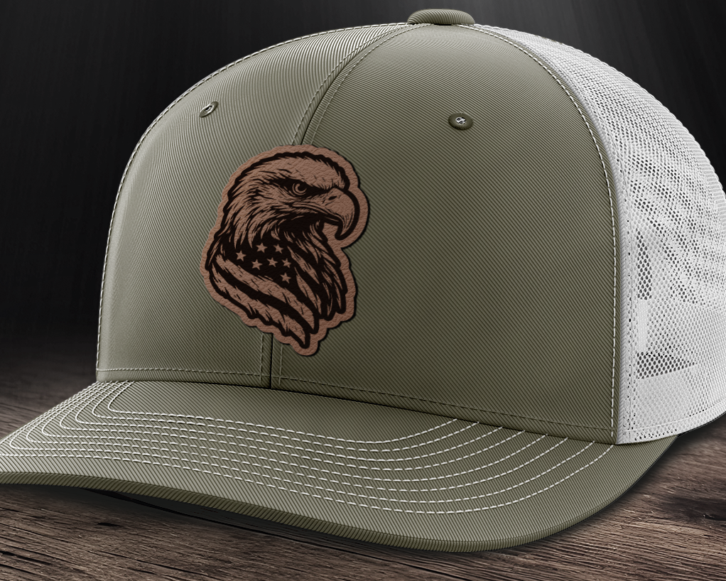 Eagle Flag, Leather Patch Trucker Hat