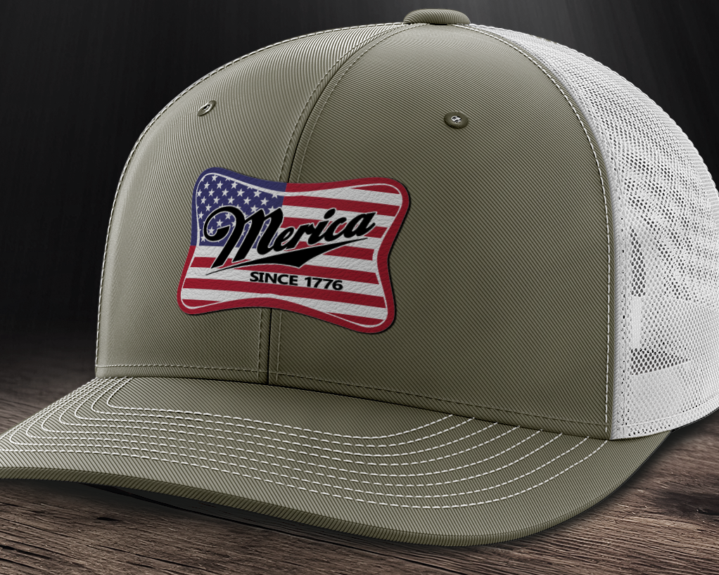 Merica Flag, Leather Patch Trucker Hat