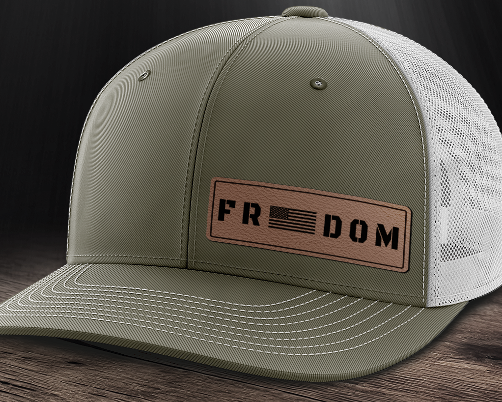 Freedom (left), Leather Patch Trucker Hat
